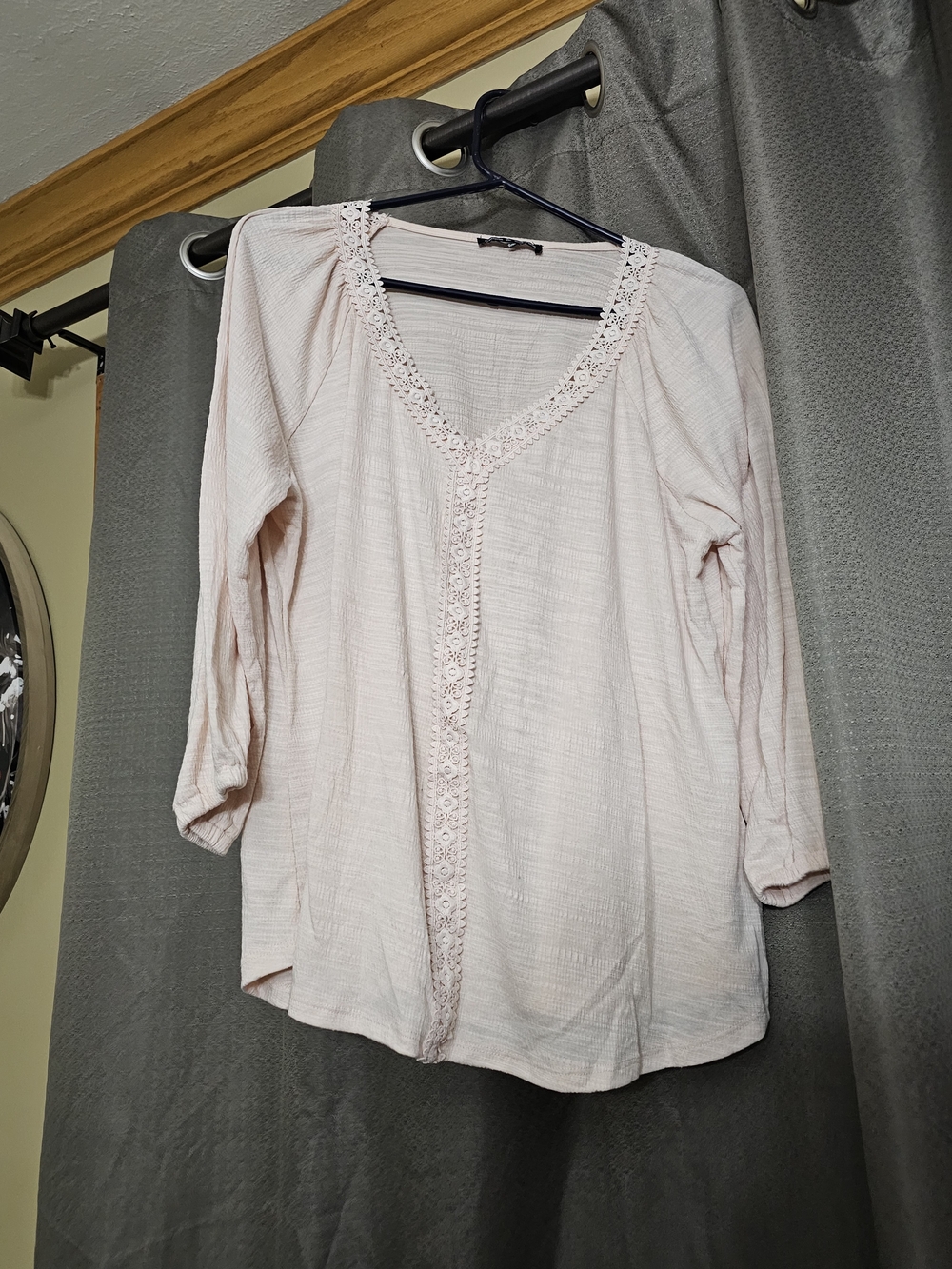 Light Pink Crochet-Trim V-Neck Women's Top